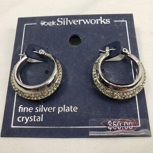 Belk Silverworks Fine Silver Plated Crystal Hoop Earrings